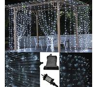 JnDee Safe Voltage Fully Weatherproof Curtain Lights Christmas Brilliant Cool White 200 LED 2m*2m 20 Drops Plus a Massive 10M Lead Cable, 8 Modes, Safe Voltage (2M*2M 200LED, Cool White)