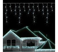 JnDee Safe Voltage Fully Weatherproof Icicle Christmas Fairy Lights Brilliant Cool White 300 LED 6M Wide 60 Drops Plus a Massive 10M Lead Cable, 8 Modes, Low Safe Voltage