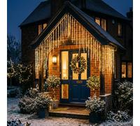 JnDee Warm White Icicle Lights 120 LEDs 4M 24 Drops, 10M Extra Long Lead Cable, Low Voltage 31V Safe for Kids & Pets, 8 Modes with Memory, IP44 Waterproof Indoor Outdoor Christmas Lights