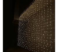 JnDee Warm White LED Curtain Lights 2m x 2m 200 LEDs 20 Drops, Clear Wire Fairy Lights 8 Modes Wedding Backdrop Window Bedroom Party Christmas, 10M Lead 31V Safe
