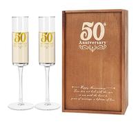 JNDJE 50th Wedding Anniversary Champange Glasses Gifts, Happy 50th Anniversary Romantic Gifts for Couple, Parents, Wife, Husband, Friends, Golden 50th Anniversary Champange Flute Gift for Grandparents