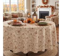 JNDJE Fall Tablecloth 60Inch Round, Fall Decorations for Home Table Cloth, Pumpkins Decor Washablae Seasonal Autumn Thanksgiving Tablecloths Polyester for Picnic Party Dinner