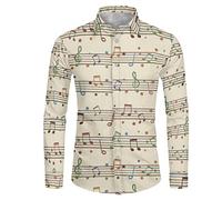 Jndtueit 80s 90s Retro Style Music Notes Mens Regular-Fit Long Sleeve Dress Shirts Button-Down Muscle Athletic Shirts