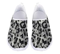 Jndtueit Black Gray Leopard Work Loafer for Women Men Walking Shoes Mesh Sport Outdoor Running Sneakers for Fitness Outdoor Travel