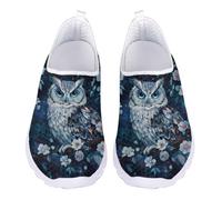 Jndtueit Blue Owl Floral Running Sneakers for Women Casual Sport Mesh Office Loafers No Slip Walking Shoes for Outdoor Travel
