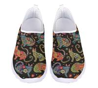 Jndtueit Boho Cat Flower Black Running Sneaker for Women Lady Work Loafer Soft Travel Exercise Gym Daily Mesh Shoes