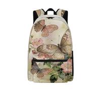 Jndtueit Butterfly Floral Backpack for Girls 5th Grade, Elementary School Bookbag, Brown Travel Backpack for Middle High School Hiking Camping