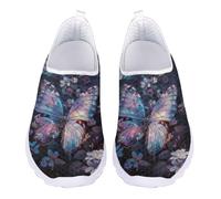 Jndtueit Butterfly Floral Blue Walking Loafers Casual Mesh Travel Tennis Workout Shoes Athletic Barefoot Sneakers for Women Ladies