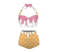 Jndtueit Butterfly Women's Retro Ruched Ruffle High Waist Bikini Set, Flag Tankini Swimsuits Tummy Control Swimwear, Ice Cream, Medium