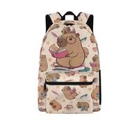 Jndtueit Capybara Book Brown Kids School Backpack for Girls Boys Age 8-10 Elementary Senior Year, Water Resistant Bookbag for Children Hiking Backpack