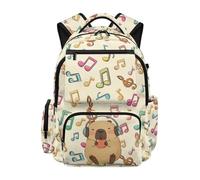 Jndtueit Capybara Music Note School Backpack for Boys Girls Large Capacity Laptop Backpack for Kids Yellow 17 Inch School Travel Bag Daypack Work Outdoor Backpacks