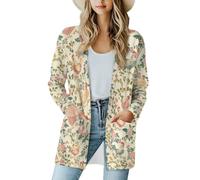 Jndtueit Cardigan Sweaters for Women Long Sleeve Cardigan Soft Drape Open Front Fall Dusters V-Neck Jackets Dressy Loose Coat, Pink Chickens, XXL