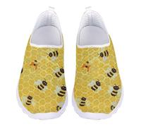 Jndtueit Cartoon Bee Yellow Hexagonal Grid Walk Loafers Mesh Driving Sneakers Running Athletic Hiking Shoes for Women Men Girl Boy