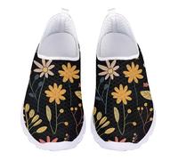 Jndtueit Cartoon Flower Black Travel Loafer Casual Office Work Shoes Sports Soft Jogging Daily Road Sneaker for Women