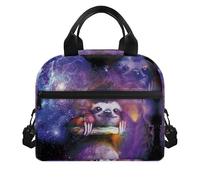 Jndtueit Cartoon Sloth Lunchbox Reusable Snack Bag for Kids, Galaxy Universe Portable Lunch Tote with Adjustable Shoulder Belt