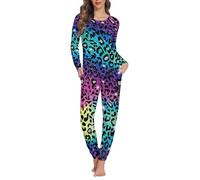 Jndtueit Cheetah Women's Novelty Pajamas 2 Piece, Leopard Spots Sleepwear Joggers Loung Set, Colorful Holiday Adult Cozy Athletic