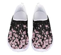 Jndtueit Cherry Blossom Flower Work Loafers Flats Mesh Running Shoes Slip On Driving Sports Sneakers for Women, Black