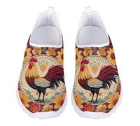 Jndtueit Chicken Rooster Flower Red Walking Loafer Mesh Running Sneakers Leisure Training Athletic Driving Shoes for Women