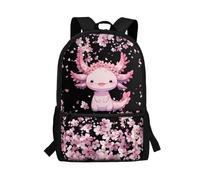 Jndtueit Cute Axolotl Cherry Blossom Pink Laptop Backpack School Bag Rucksack Large Capacity Bookbag Schoolbag for Little Kids Girls Boys