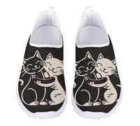Jndtueit Cute Cat Black Walking Loafers for Women Mesh Work Office Shoes Walk Outdoor Sneakers for All Weather