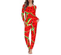 Jndtueit Cute Watermelon Pieces Pajama Set Women's 2 Piece Tracksuit Pjs Outfit Set Jumpsuit Long Sleeve Shirt Tops and Pants