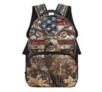 Jndtueit Deer USA Flag Girls Backpack for 8 9 10 Year Old - Large Book Bag for 3rd 4th Grade Elementary School, Water Resistant Schoolbag