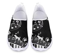 Jndtueit Dog Paw Music Note Black Walking Loafer Tennis Mesh Shoes Athletic Barefoot Sneakers for Women Girls