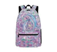 Jndtueit Dolphin School Backpack for Boys Girls High School 17 Inch Multi-Pocket Rucksack Fish Scales Purple Backpacks Large Capacity Bookbag