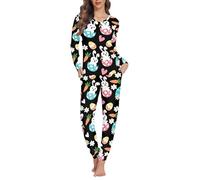 Jndtueit Easter Rabbit Women's Long Sleeves Top & Cozy Bottom Pajama 2 Pcs, Egg Bunny Sleepwear with Pockets, Athletic Outfit