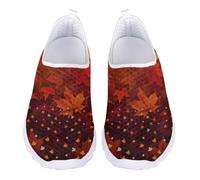 Jndtueit Fall Maple Leaf Red Walking Loafers Travel Work Office Dress Shoes for Women Mesh Outdoor Sports Trainers Sneakers
