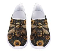 Jndtueit Gold Bee Sunflower Running Sneaker Soft Sports Loafer Travel Exercise Gym Daily Mesh Jogging Driving Shoes for Women Lady
