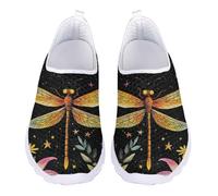 Jndtueit Gold Dragonfly Floral Running Sneakers No Slip Tennis Office Shoes Driving Gym Outdoor Loafer for Women Men