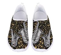 Jndtueit Gold Music Notes Mesh Leisure Loafers Wide Toe Office Work Sports Shoes Running Barefoot Sneakers for Women Men Teenagers