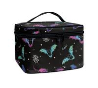 Jndtueit Halloween Bat Portable Makeup Bag Travel Cosmetic Bag, Spider Web Packing Bag with Handle and Divider for Girl, Colorful