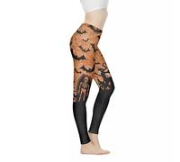 Jndtueit Halloween Bat Women's Yoga Pants, Spider Web High Waist Tummy Control Workout Pant, Black Ghost Stretch Leggings for Sports Running Fitness