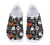 Jndtueit Halloween Cartoon Skull Ghost Mesh Loafer Black Walking Shoes for Travel Running Outdoor Trainers Sneakers for Women Men