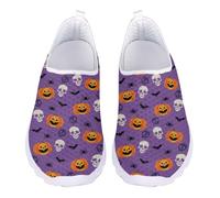 Jndtueit Halloween Cartoon Skull Pumpkin Bat Walk Loafer Wide Toe Walking Shoes Purple Running Trainers Sneakers for Women Men