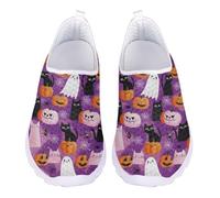 Jndtueit Halloween Cat Pumpkin Ghost Bat Mesh Leisure Loafers Work Sports Shoes Purple Leisure Driving Sneaker for Women Men