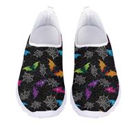 Jndtueit Halloween Colorful Bat Spider Web Mesh Flats Leisure Loafer Work Shoes Slip On Sports Sneaker for Walking Jogging Gym