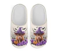Jndtueit Halloween Highland Cow Rose White Home Slippers Warm Plush Fluffy Furry House Slipper Slip-On Bedroom Shoe Flat Cozy Indoor Outdoor Shoes for Ladies
