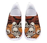 Jndtueit Halloween Skull Pumpkin Bat Walking Loafers Wide Width Beach Walker Trainers Hiking Shoes Mesh Sneakers for Women Men, Orange