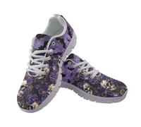 Jndtueit Halloween Skull Rose Bat Purple Running Sneakers Casual Sports Trainers Sneaker Mesh Workout Vacation Outdoor Walk Shoes for Women