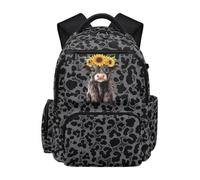 Jndtueit Highland Cow Black Leopard Backpack for Kids 17 Inch School Backpack for Boys Girls Large Capacity Elementary Middle High School Bag Backpacks with Pockets