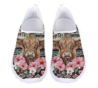 Jndtueit Highland Cow Hibiscus Aztec Tribe Brown Work Loafers Walking Shoes Tennis Running Basketball Sneakers for Women Men
