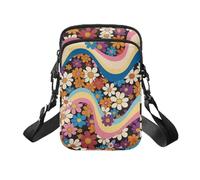 Jndtueit Hippie Flower Crossbody Phone Bag for Women Retro Small Crossbody Purse Zipper Phone Shoulder Bag Purse Wallet Mini Messenger Bag for Travel/Work