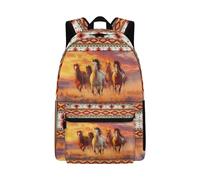 Jndtueit Horse Kids Backpack for Middle School Boys Aztec Tribe Brown High School Bookbag Knapsack 4th Grade Backpack Bookbag for Boy Teen