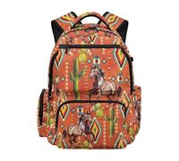 Jndtueit Horse Tribe Ethnic Backpack for Kids Middle Elementary School Bag Orange 17 Inch Travel Backpacks for Girls Boys Waterproof High School Backpack Bookbag Schoolbag