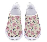 Jndtueit Hummingbird Cherry Blossom Floral Walking Sneakers Fashion Work Office Loafers Flats Outdoor Mesh Shoes for Women
