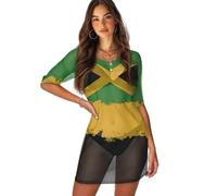 Jndtueit Jamaican Flag Green Black Beach Coverup Dress for Women Casual Sheer Swimsuit Dress Half Sleeve Bikini Cover Up Shirt Bathing Suit Cover Ups Dresses