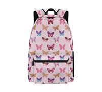 Jndtueit Kids Backpack for Girls 4th Grade, Elementary School Bookbag Pink Butterfly Print, Water Resistant Hiking Backpack for Middle School